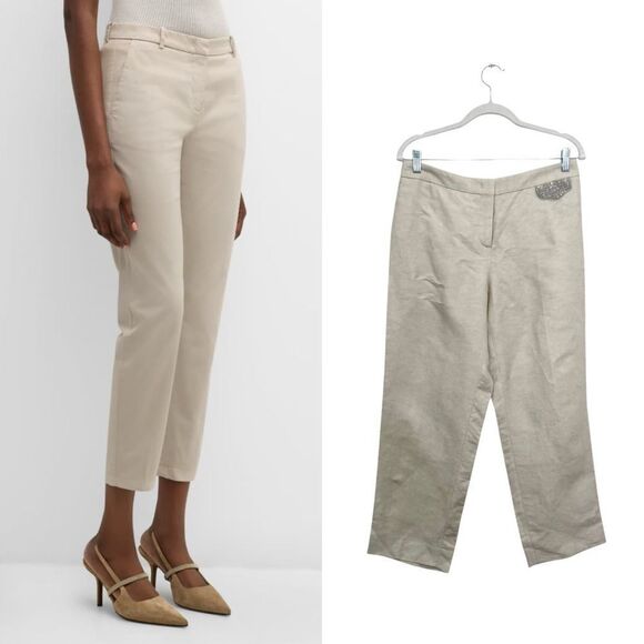 NEW FABIANA FILIPPI Mid-Rise Cropped Linen Trousers with rhinestone pocket - Picture 1 of 9